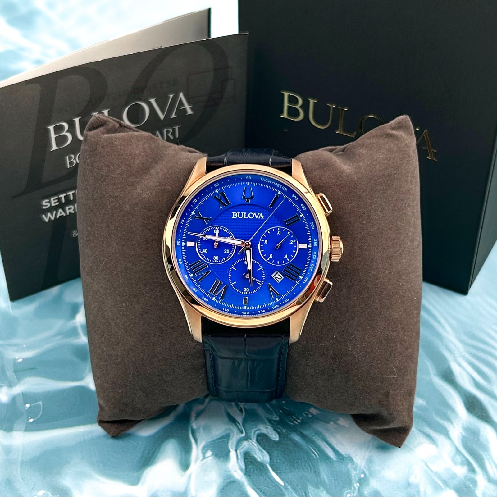 Bulova Classic Wilton Blue Dial Leather Men’s 97B170 Chronograph Quartz Watch
