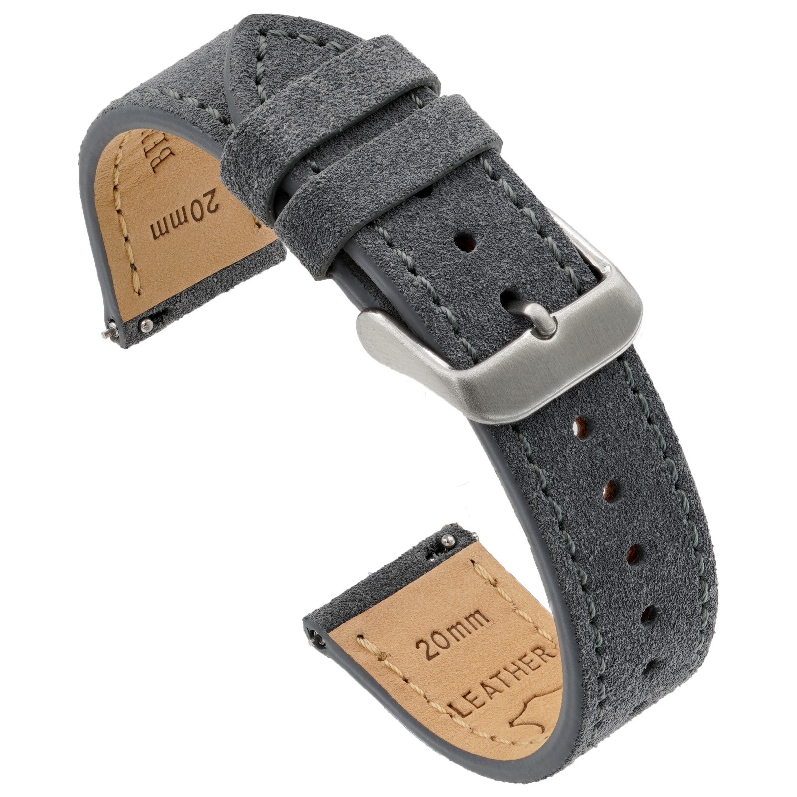 Suede Quick Release Watch Band – Grey – 18, 20 or 22mm