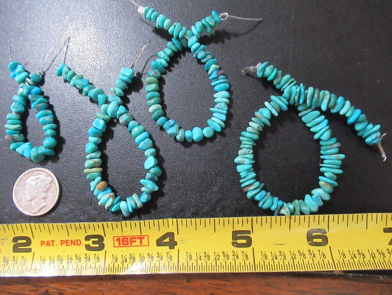 4 ARIZONA TURQUOISE STRANDS = 19 INCHES NUGGETS: 3X3mm TO 8X4mm #880