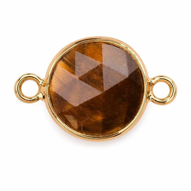 12PC Wholesale 11mm Round Natural Gemstone Connector Gold Charms for DIY Jewelry