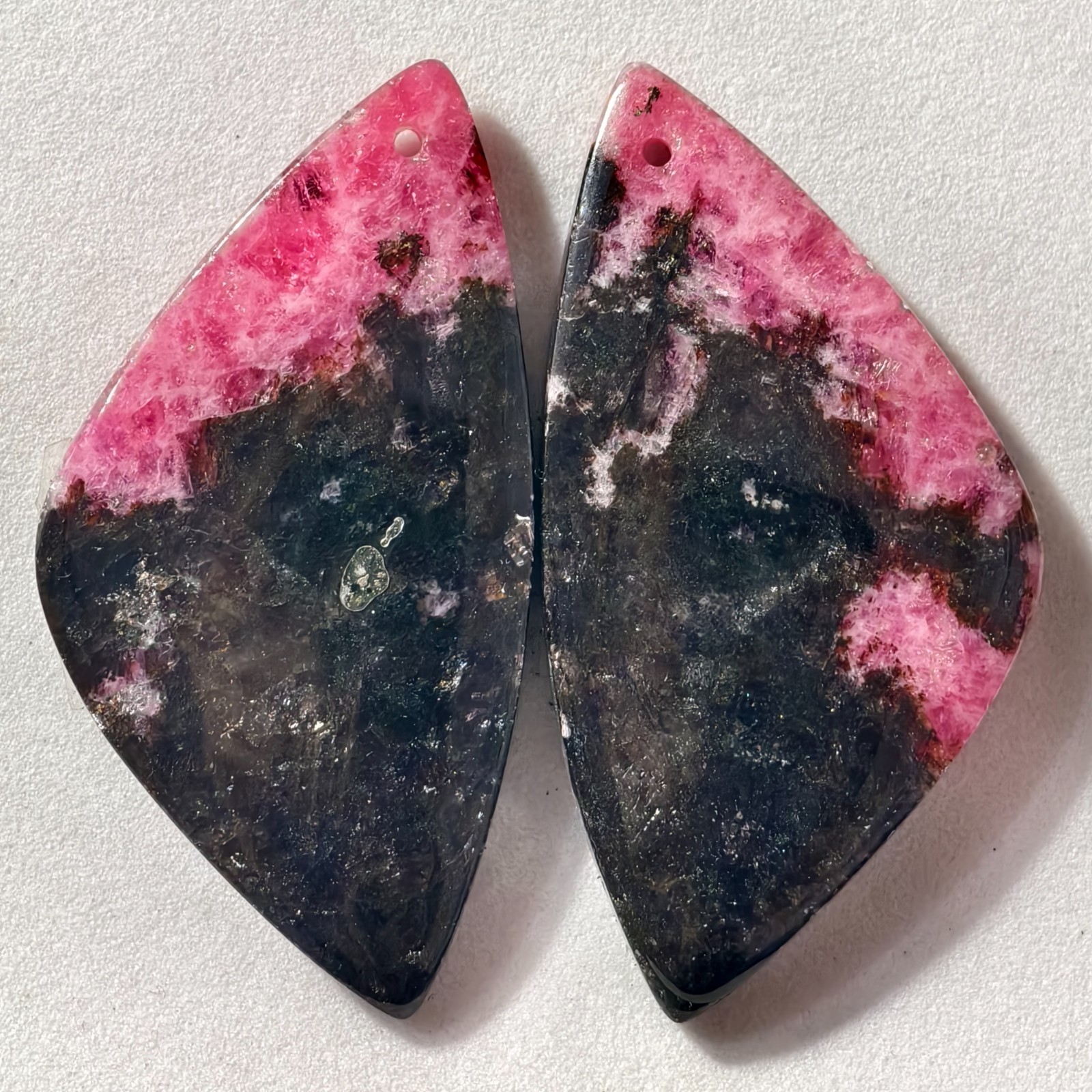 79 Cts Natural Rhodonite Drilled Match Pair Cabochon Gemstone 42.4 X 22 MM