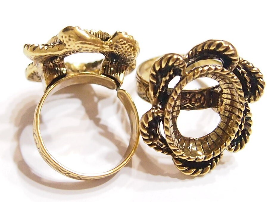 6 -18x13mm Antique Gold Victorian Twisted Rope Floral Adjustable Ring Setting
