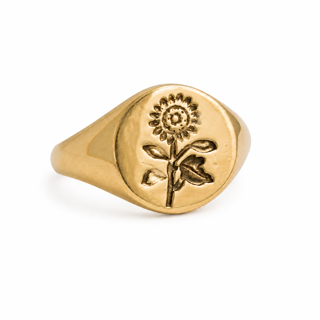 14K Gold Plated Sunflower Signet Ring Size 7 Floral Ring for Women