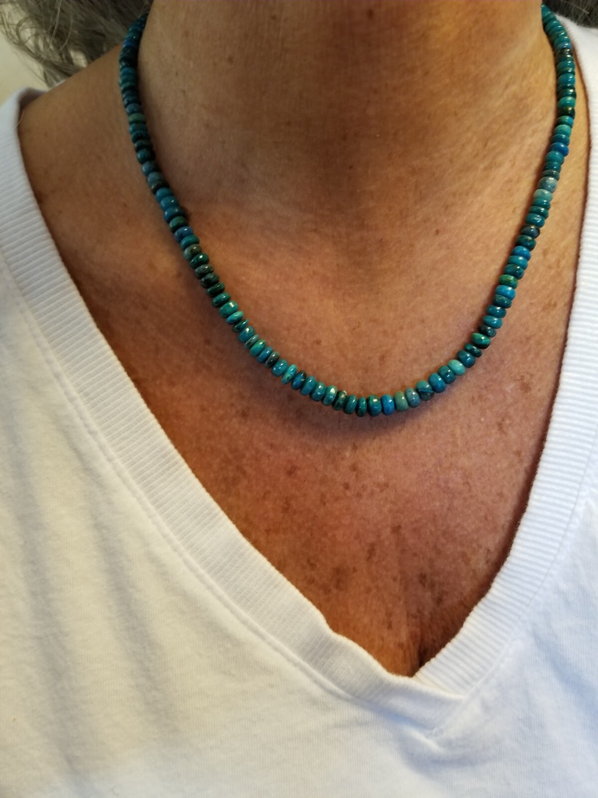 Graduated Chrysocolla Rondelle Bead 4-6 MM Sterling Silver Necklace jewelry NEW