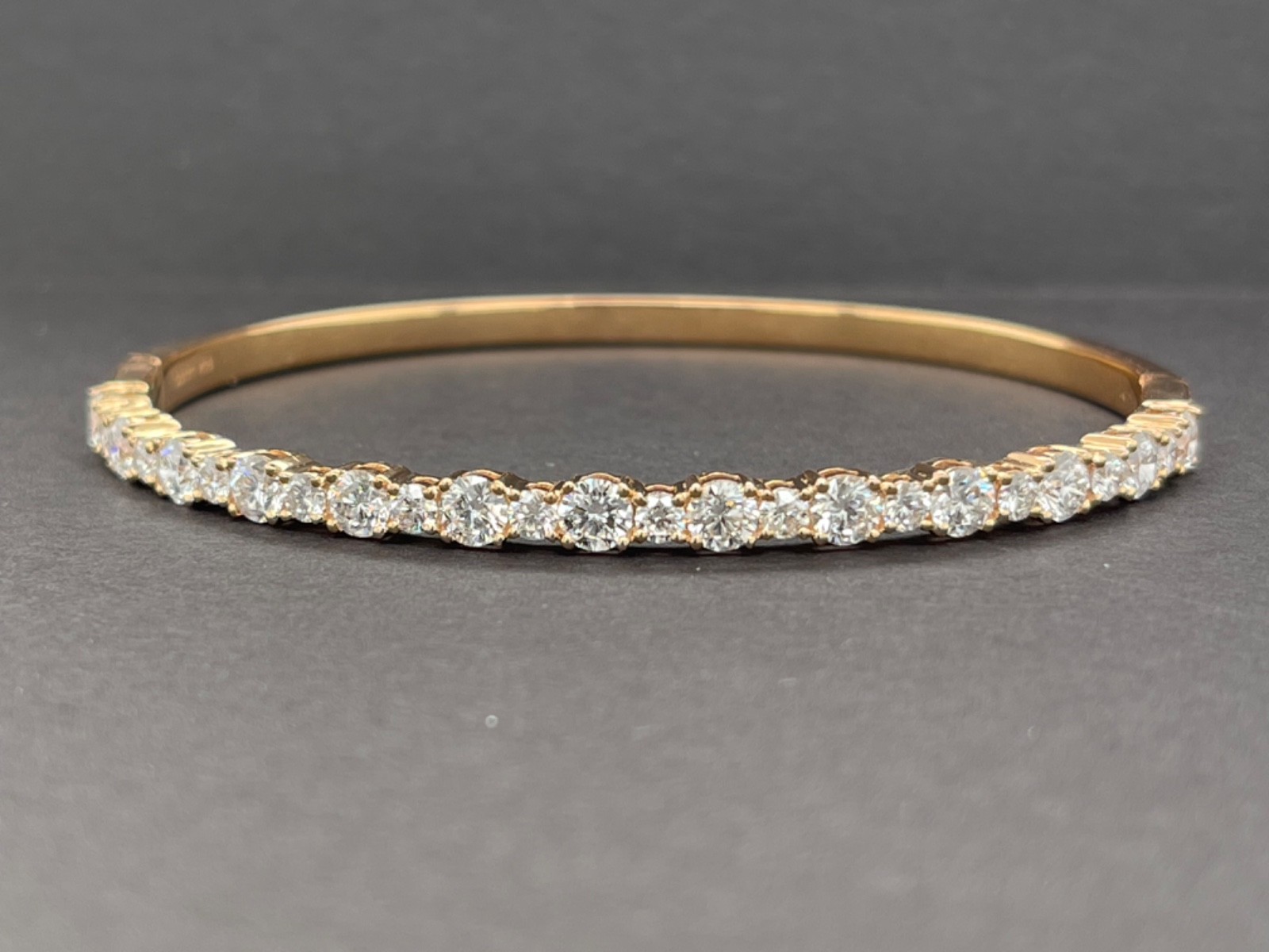3.17 Carat TW, Stunning Natural Diamond 18K Rose Gold Bangle Bracelet