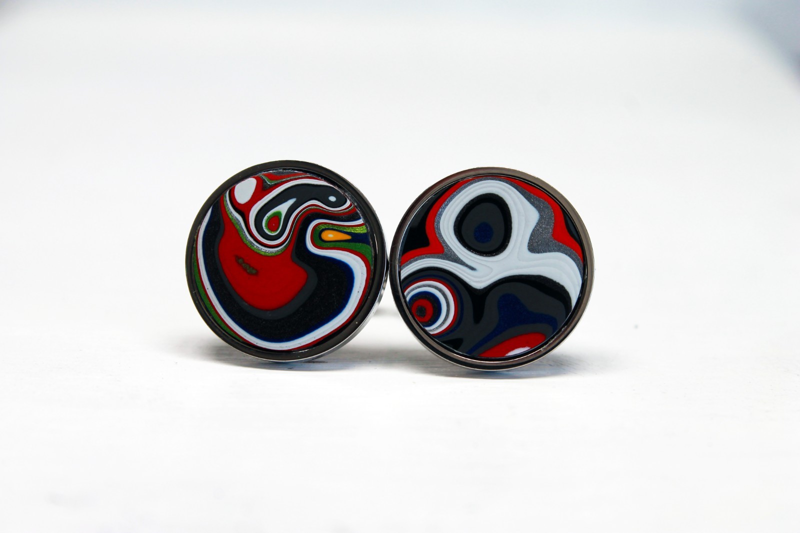 Fordite Cufflinks – 18mm – Silver Colored Titanium – 2 mm Thick (C-016)