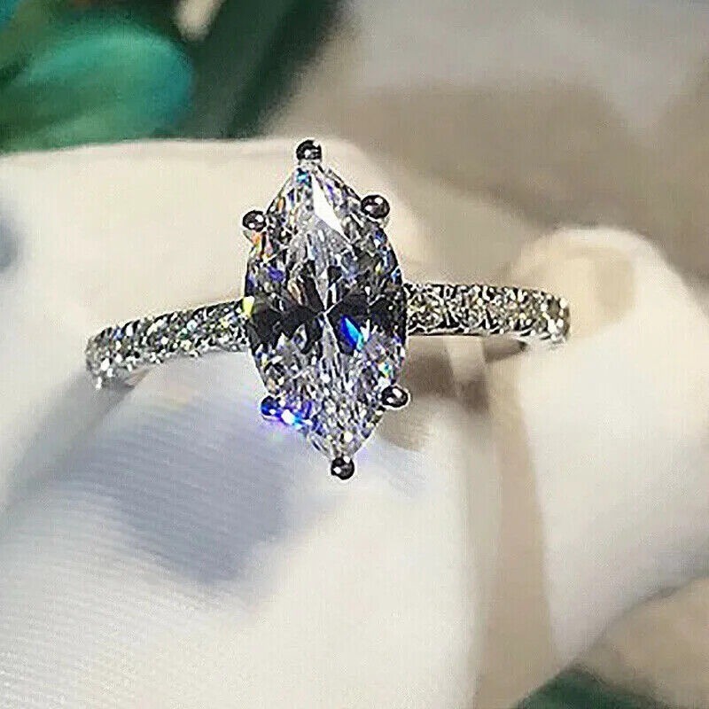 White Diamond 2.80 Ct Marquise Cut Lab-Created Wedding Ring 925 Sterling Silver