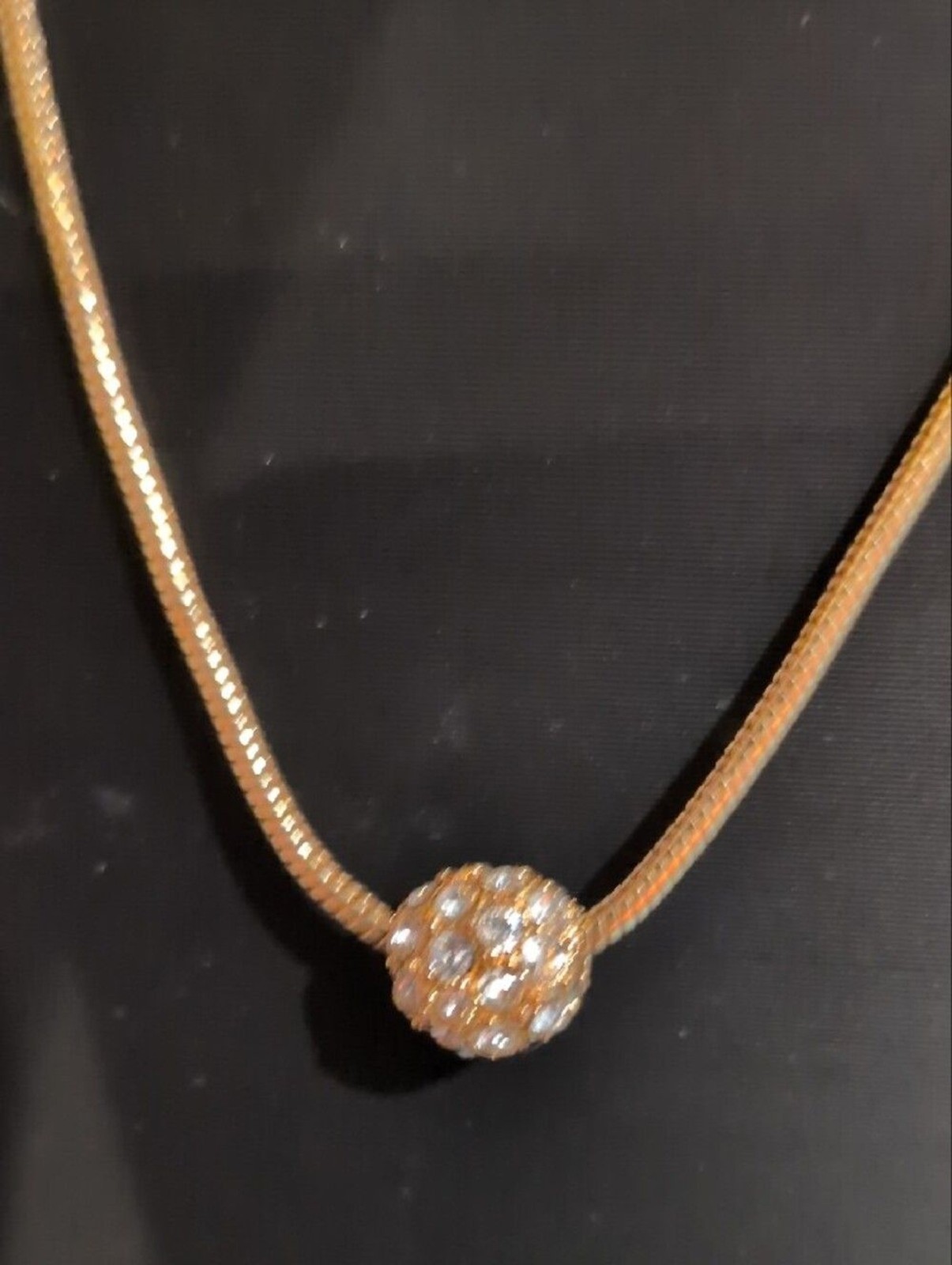 NAPIER Vintage GOLD-TONE SNAKE CHAIN WITH CRYSTAL PAVE BALL PENDANT