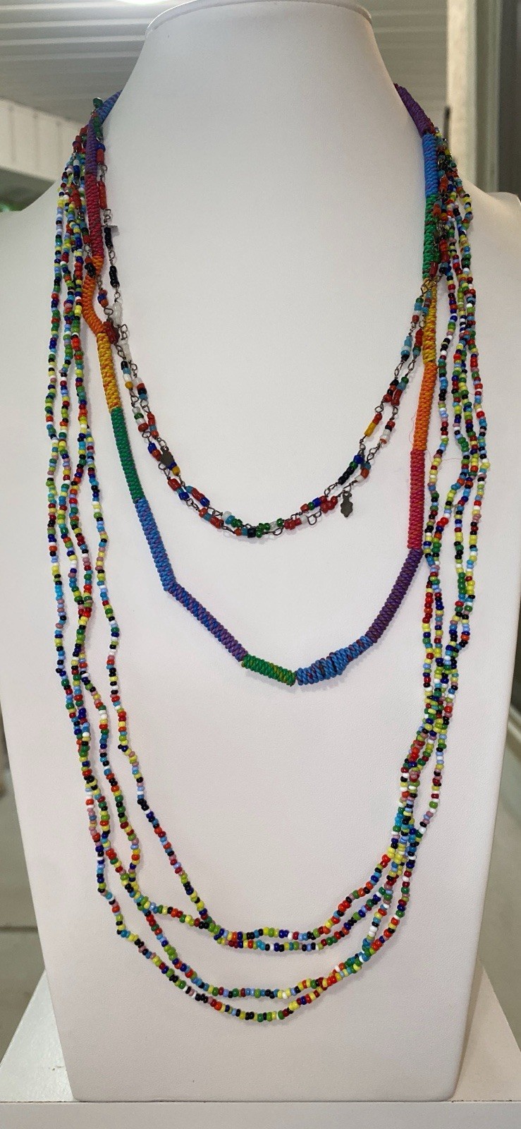 4 Boho African Love Beaded Necklaces. 24″ 40″ & 2×60″ Fashion Statement