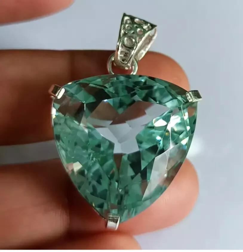 Brazilian Certified Natural Trillion 90.3 Ct+ Green Topaz Pendant SG Gemstone