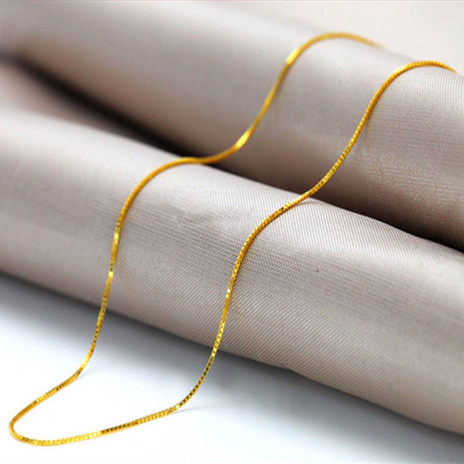 Pure Solid Au750 18K Yellow Gold Women’s Box Chain Necklace 18inch