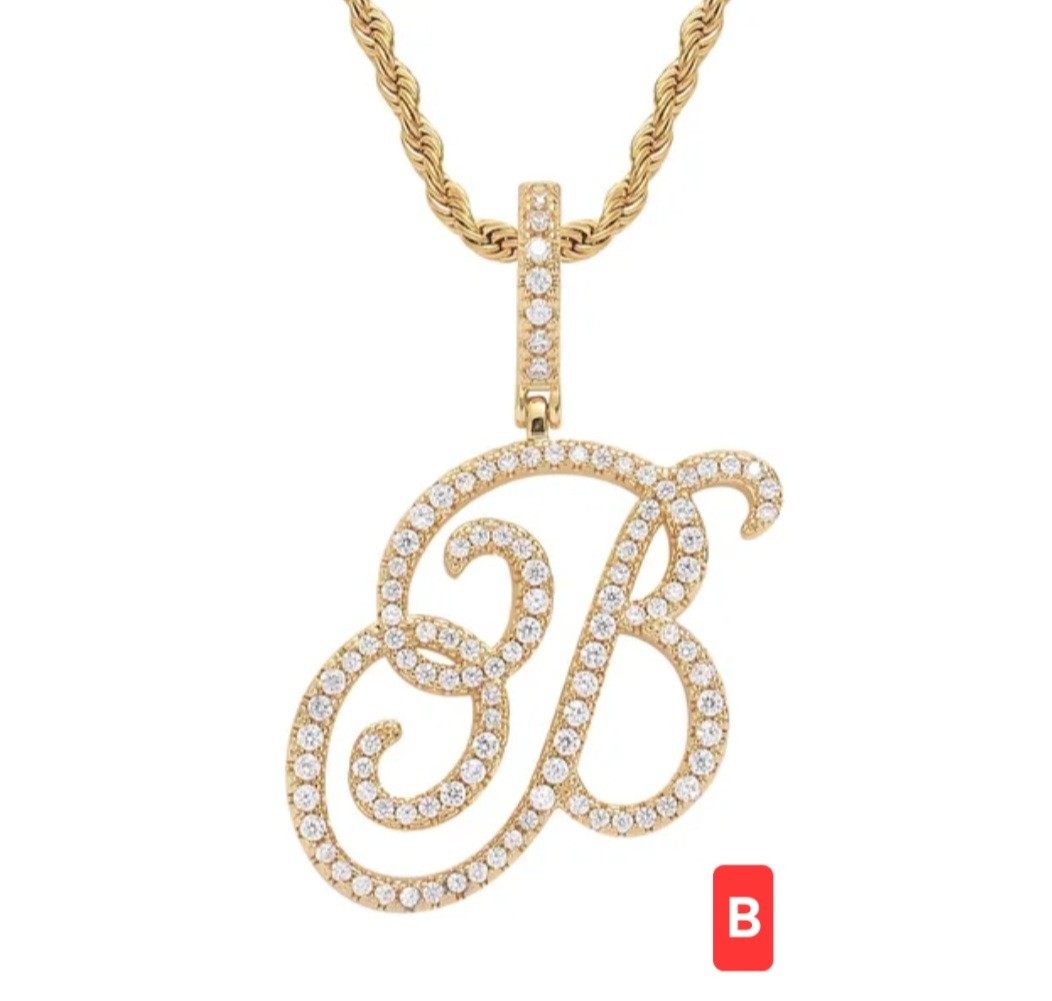 Rhinestone Script Initial Pendants GOLDTONE Sizes in Description (S12)