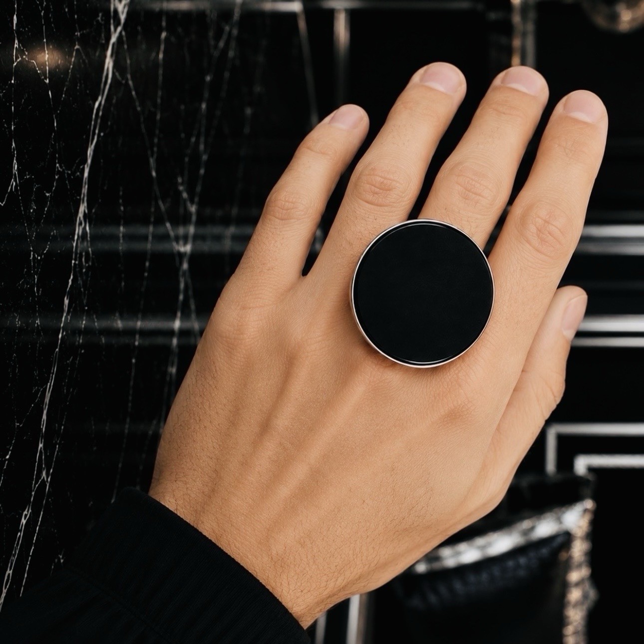 8 8.5 9 Handmade Ring Black Onyx Gem Solid 925 Sterling Silver Gemstone Fine Art