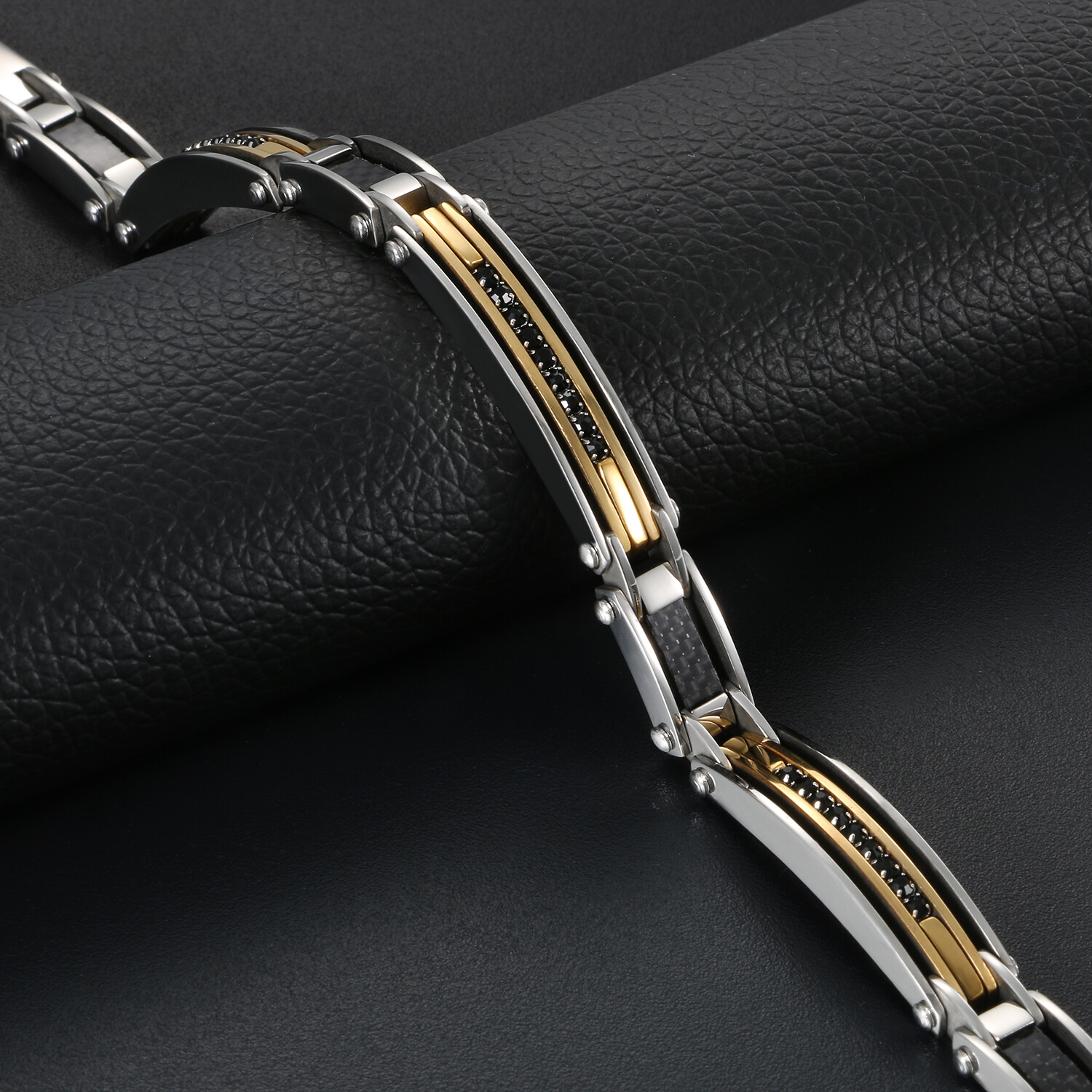 Silver Gold Two Tone Stainless Steel Men’s Link Bracelet Wristband Cuff Bangle