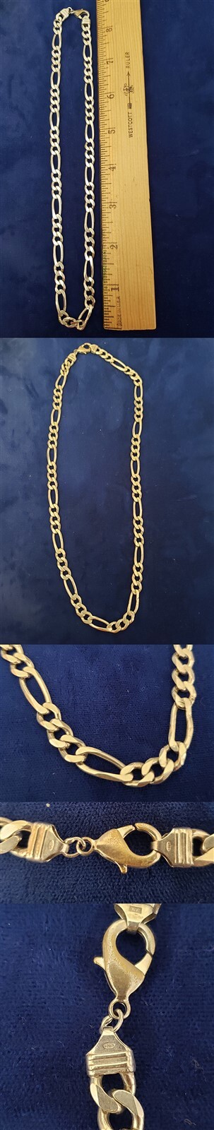 Vintage Sterling Silver 18″ Figaro Curb Links Heavy Chain Necklace nl37