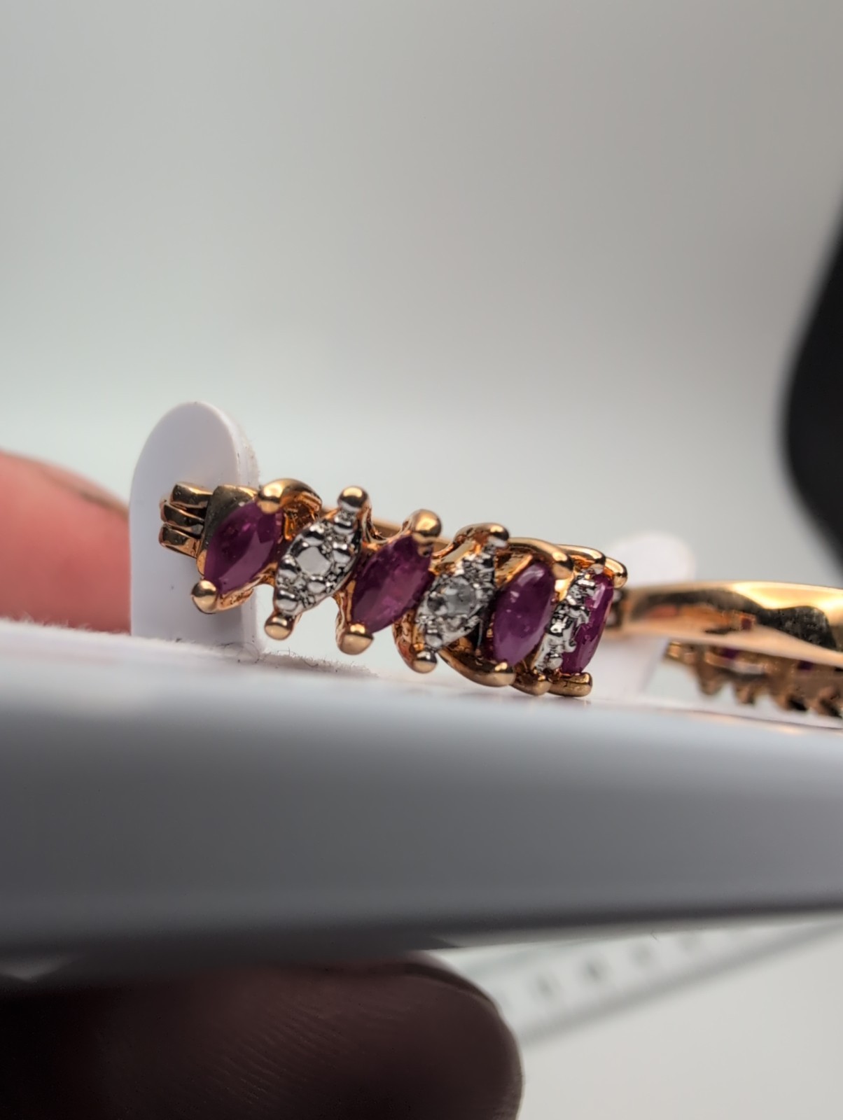 925 & Gold Vermeil Ruby CZ Hoop Earrings 4.2g Marquise Cut