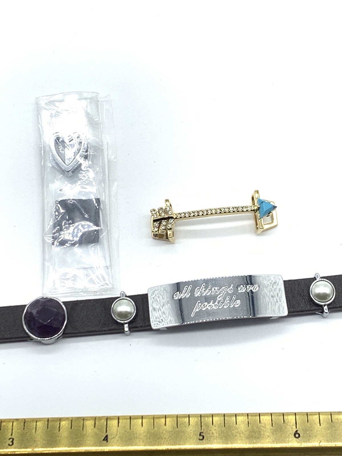 Keep Collective Bracelet Slide Charm Rhinestone Silver Gold P Purple Leather B13