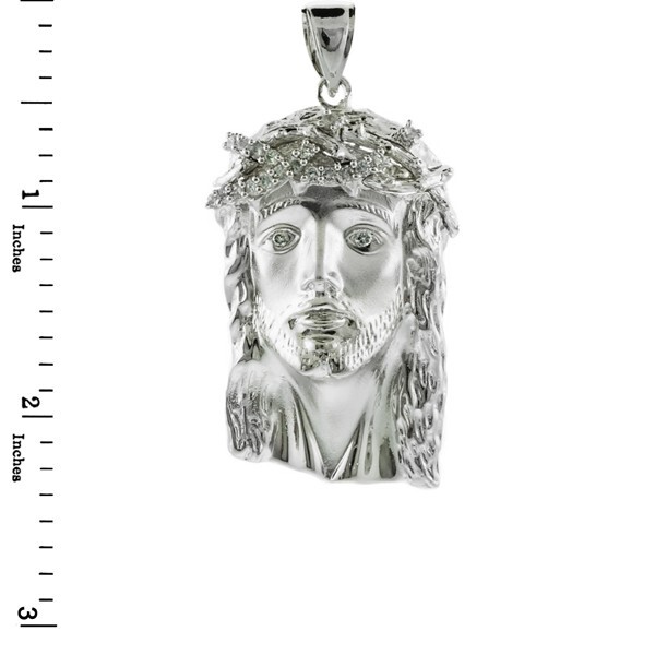 Sterling Silver Jesus Face CZ Pendant for Men – Large Iced Religious Piece