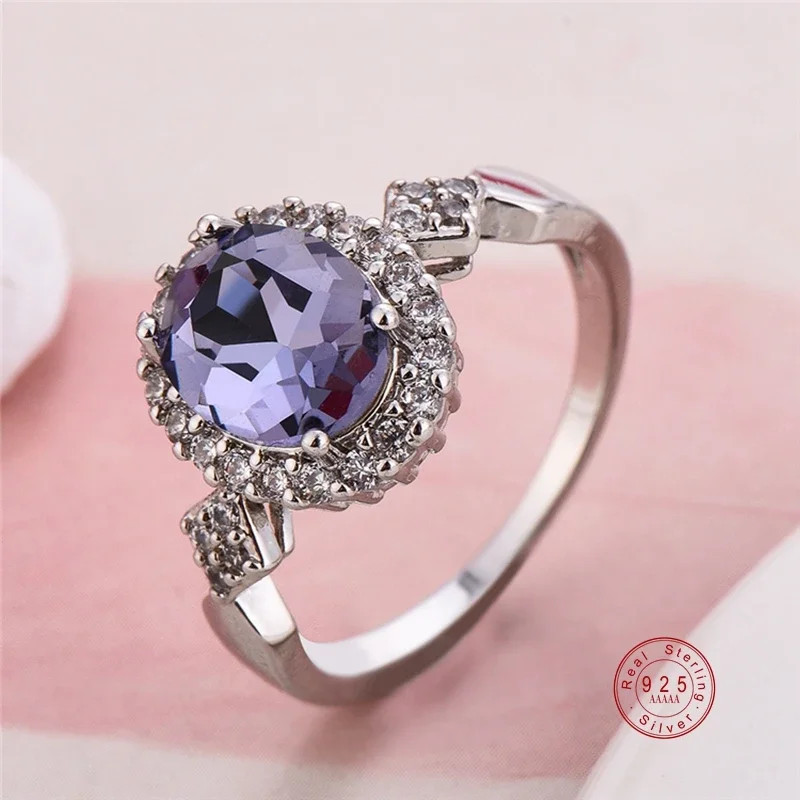 Stackable Ring 925 Sterling Silver Round Black Zircon Tension Mount Jewelry