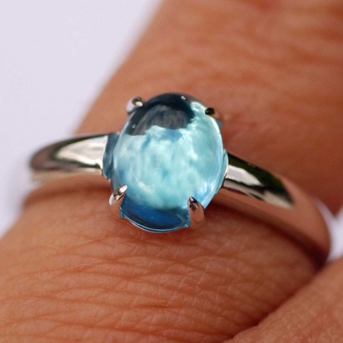 Blue Topaz Ring 750 White Gold Ocean Blue…Sweet Temptation…Made in Italy…