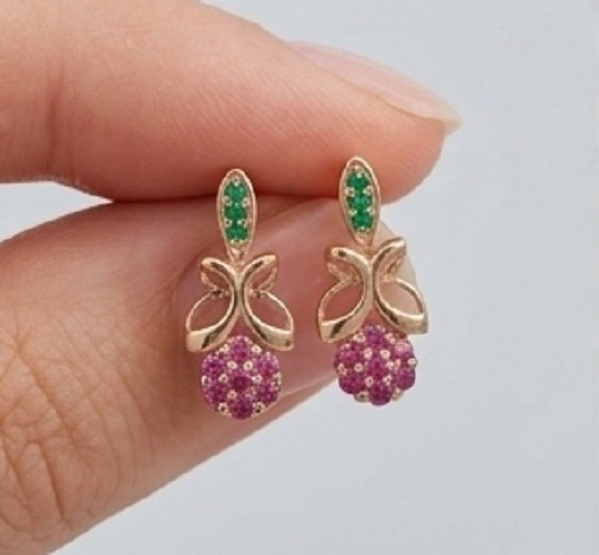 2ct Round Simulated Pink Ruby/Emerald Nature Inspire Earrings 14k Rose Gold Over