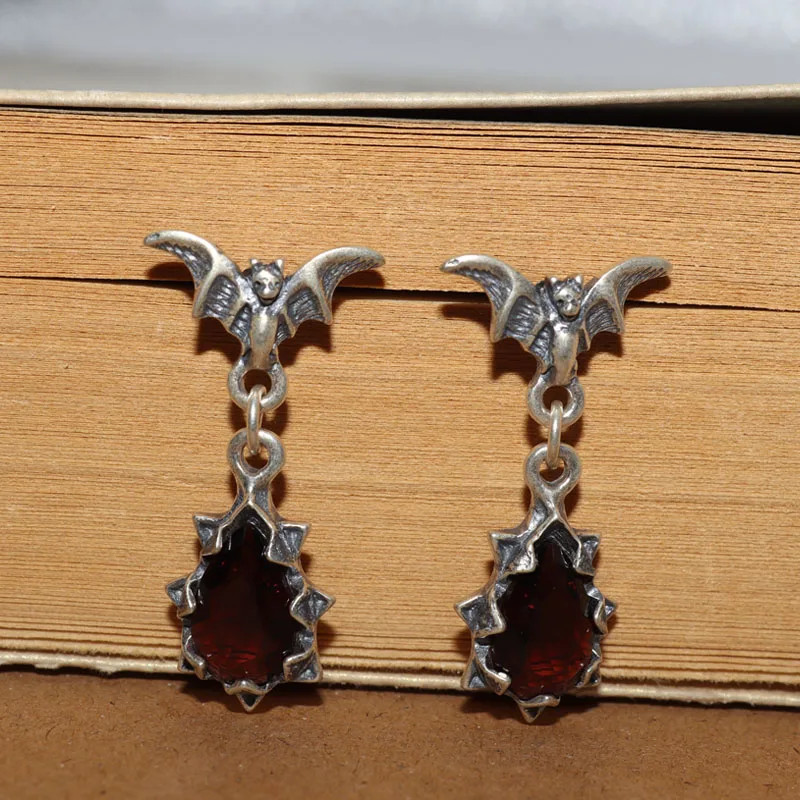 Retro Gothic Night Bat Zircon Earrings Personality Male and Female Punk Rock