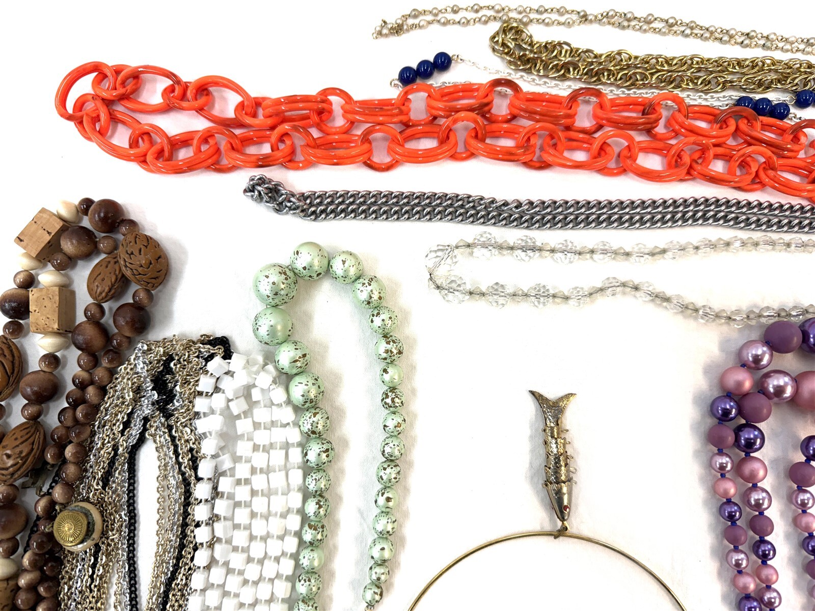 Vintage Costume Jewelry Necklace Lot – 22 Pieces Wood Beads Metal Enamel