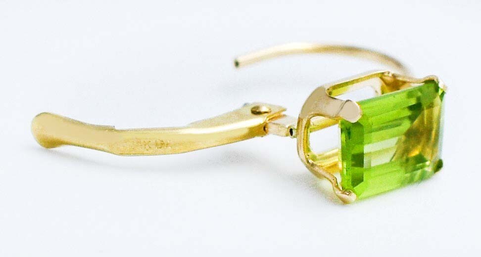 GENUINE 2.82 Cts PERIDOT EARRINGS 14k Yellow Gold – LEVER BACKS- Free Appraisal