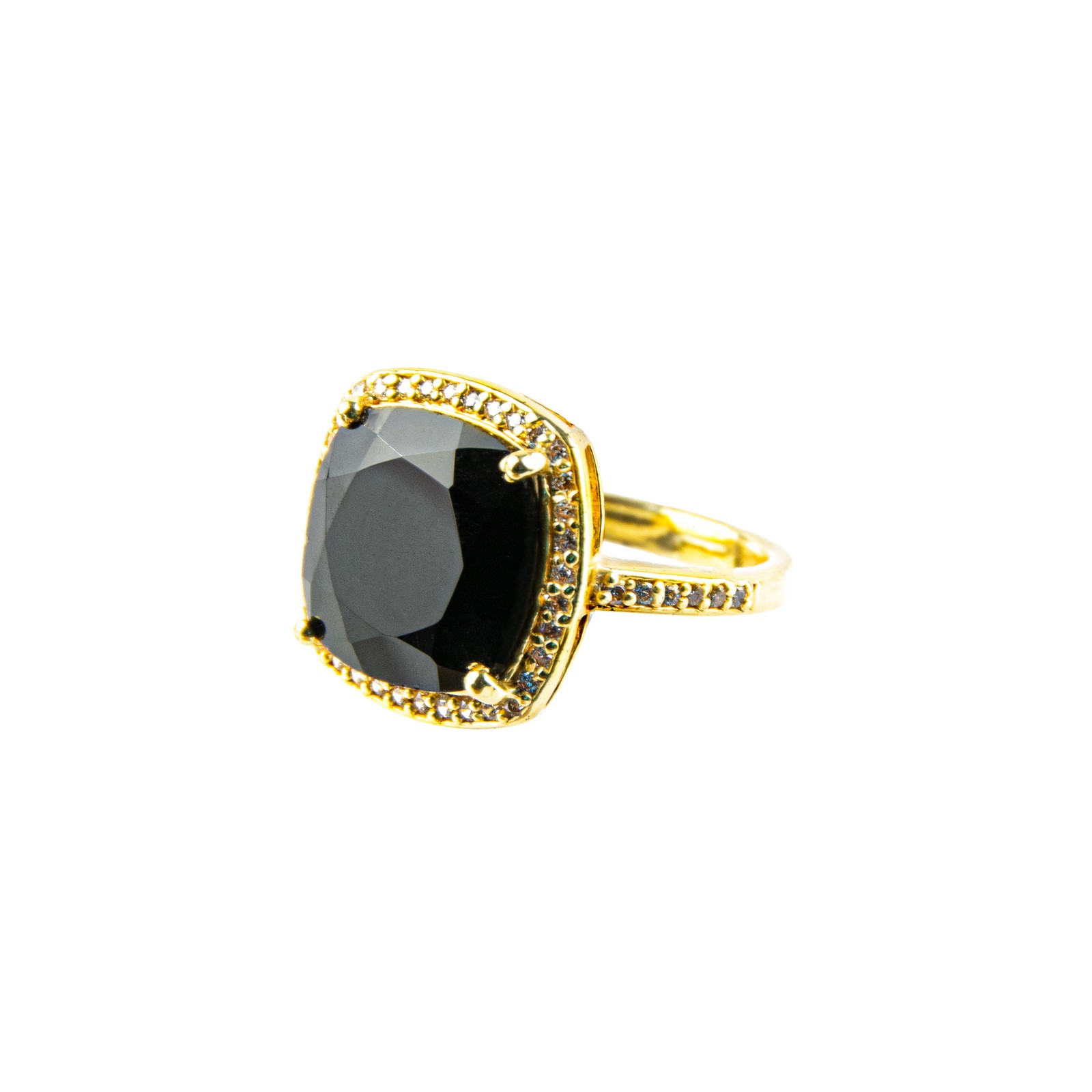 Cushion Cut Genuine Black Onyx Simulated Diamond Halo Ring Size 6