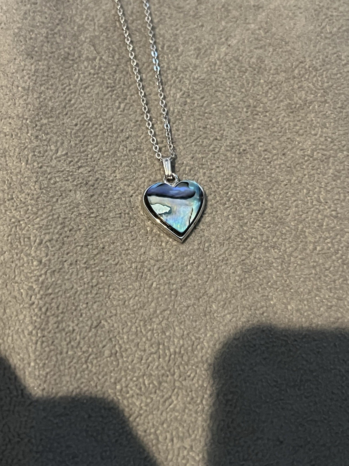 SN Stamped Abalone Silver Tone Necklace Heart Pendant Mermaid Shell Blue Green