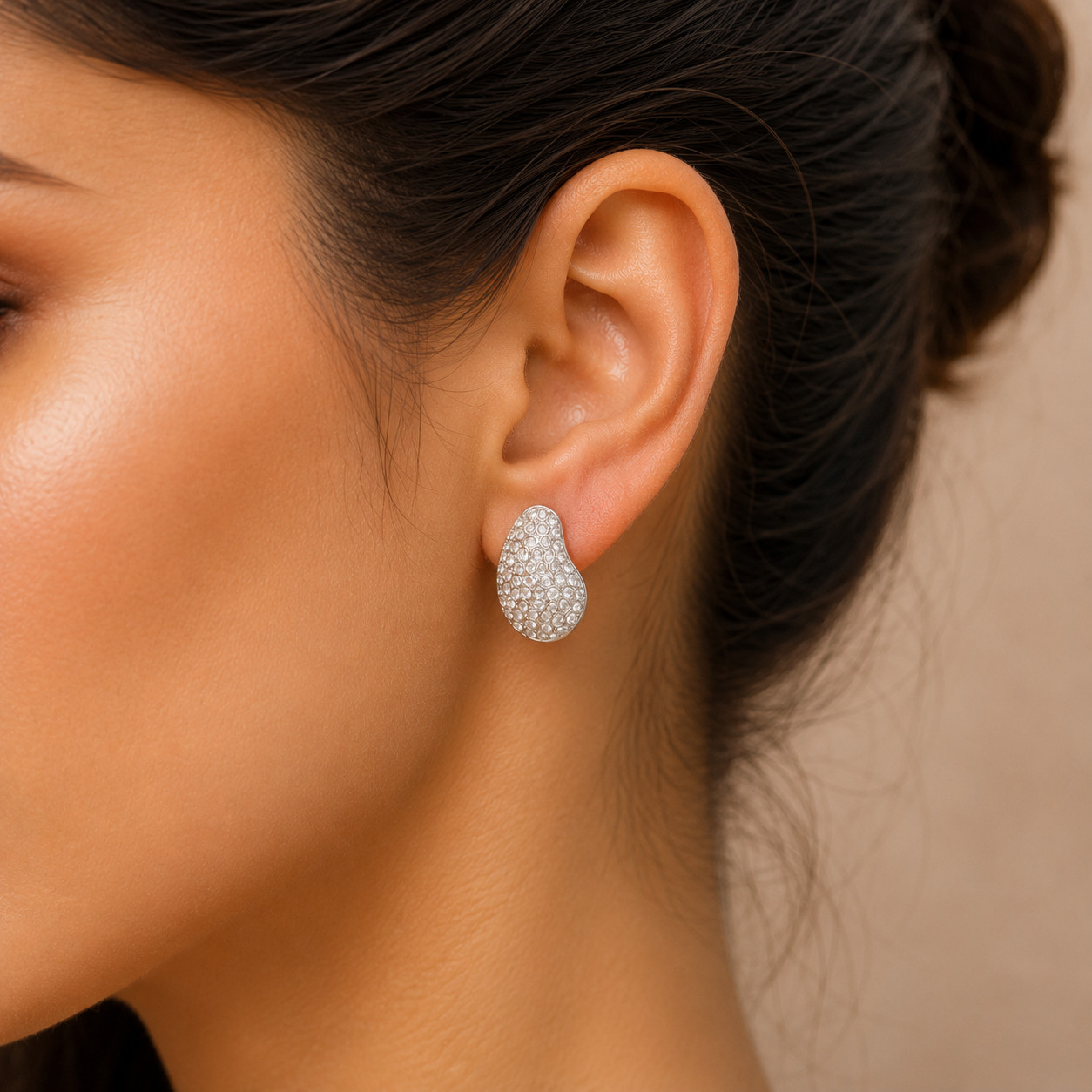 Natural Polki Stud Earrings 925 Sterling Silver Pear Bridal Statement Handmade