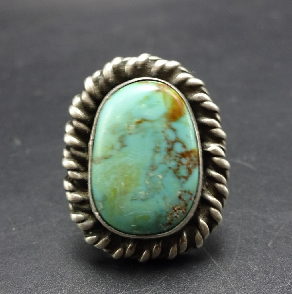 Old 1960s 1970s TURQUOISE Sterling Silver RING size 6.75 Vintage Pawn