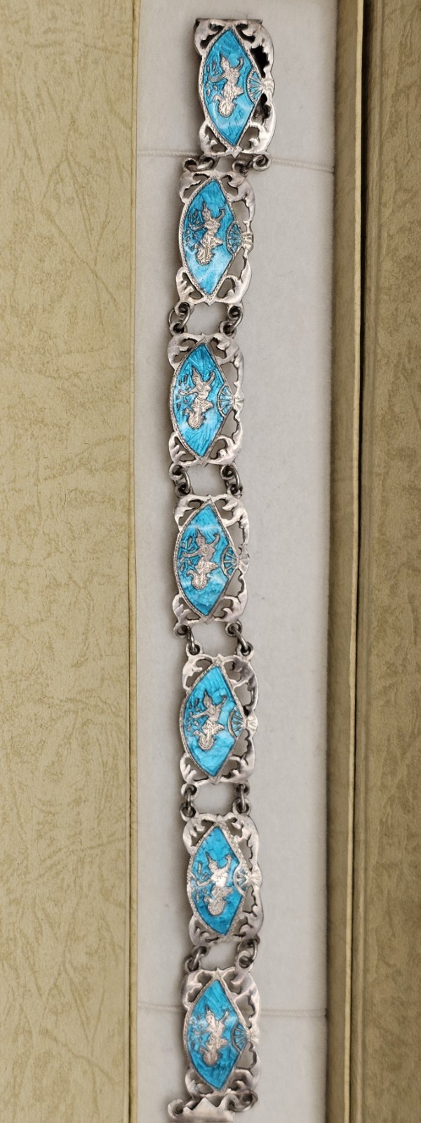 Old Siam Thai Vintage Panel Link Goddess Sterling Silver Bracelet -20gr