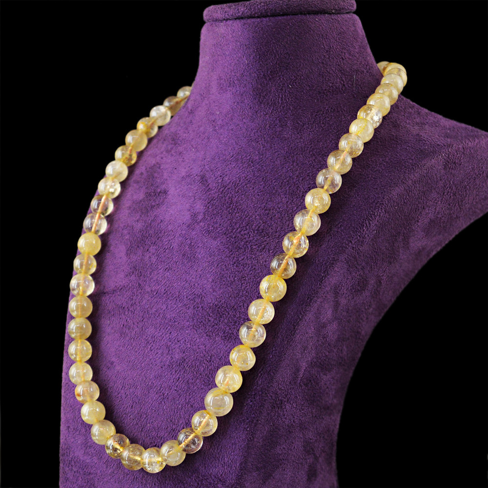 Earth Mined 344.00 Cts Golden Rutile Quartz Round Beads Single Strand Necklace