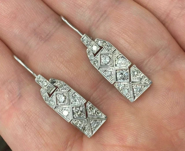3.85Ct Art Deco Style Lab Created Diamond Wedding 14K White Gold Finish Earrings