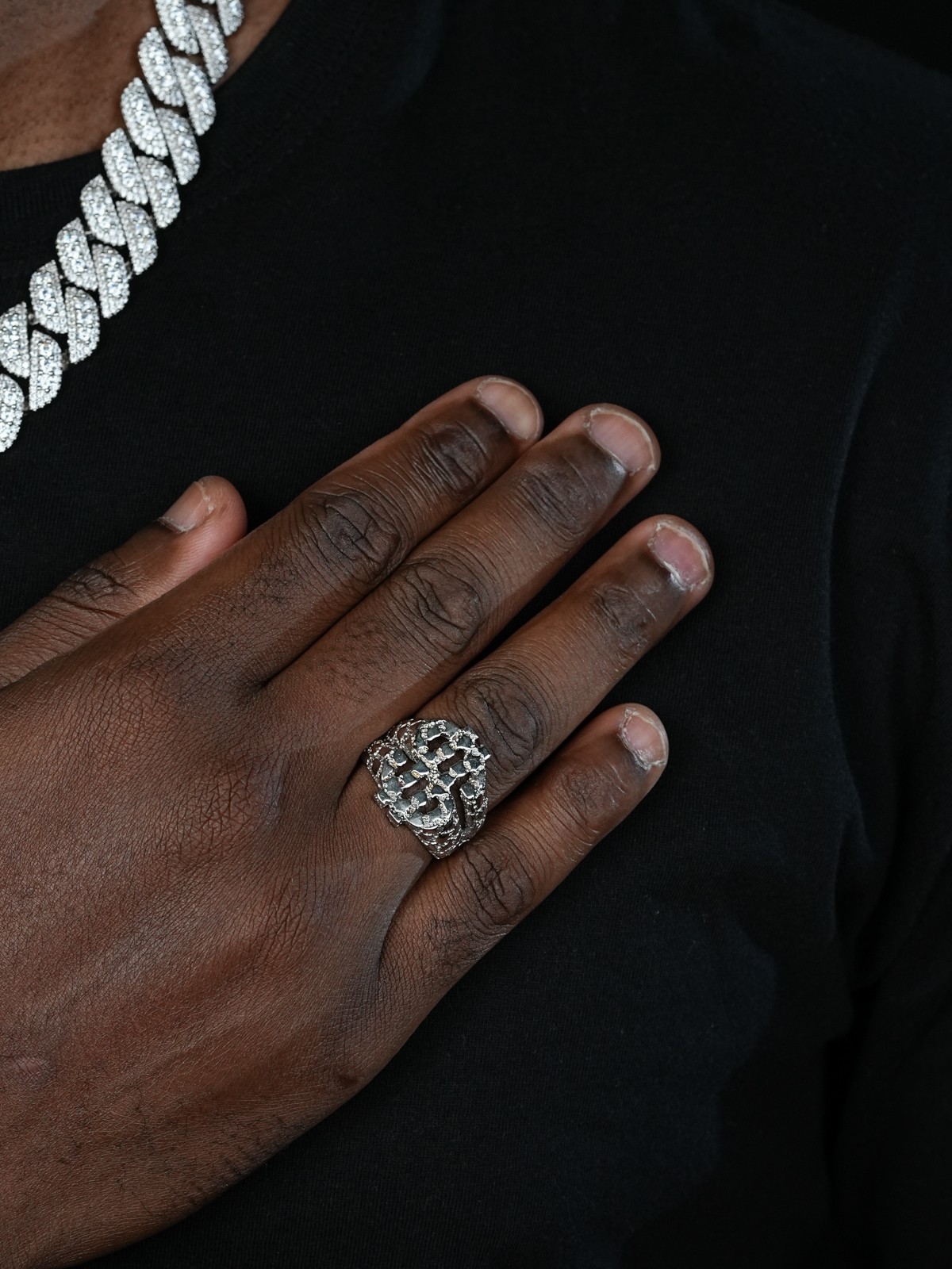 Real Solid 925 Sterling Silver Mens Hip Hop Nugget Dollar Sign $ Pimped Out Ring