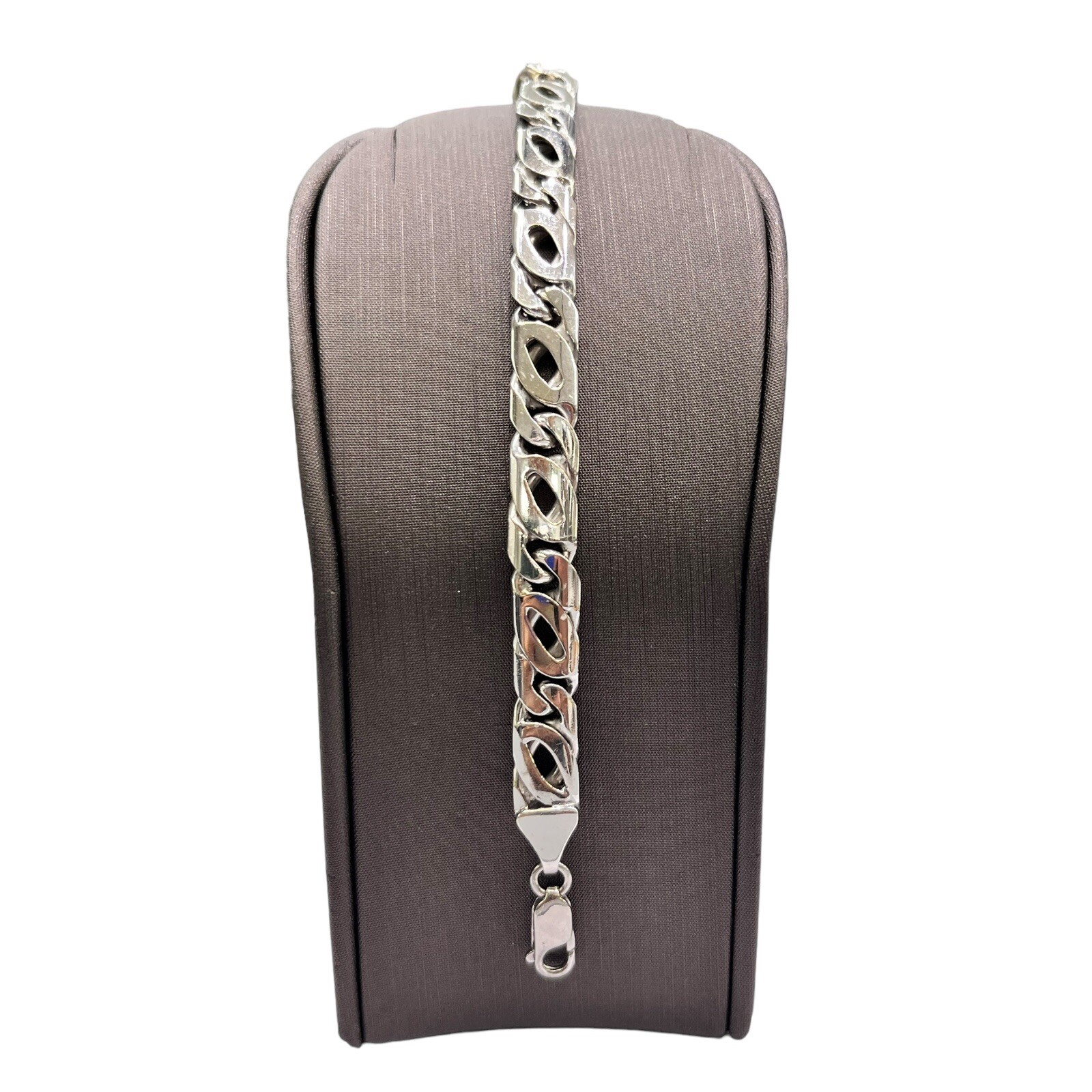 9ct 9k White Gold Birdseye Link Bracelet 35.19 Grams 22.5cm 8mm Wide Brand New