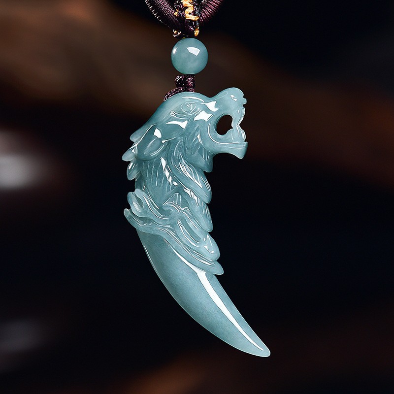Premium Natural A Grade Ice Blue Water Jadeite Priest Pendant Unisex Necklace A8