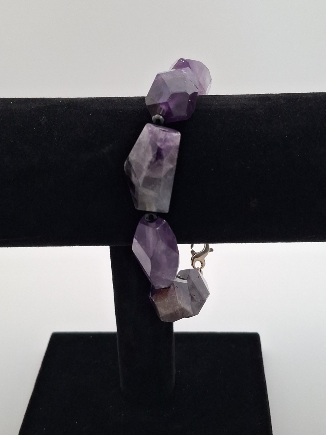 Sterling Silver 925 Amethyst Stone Purple Chunky Bracelet Large 9.5 Inches