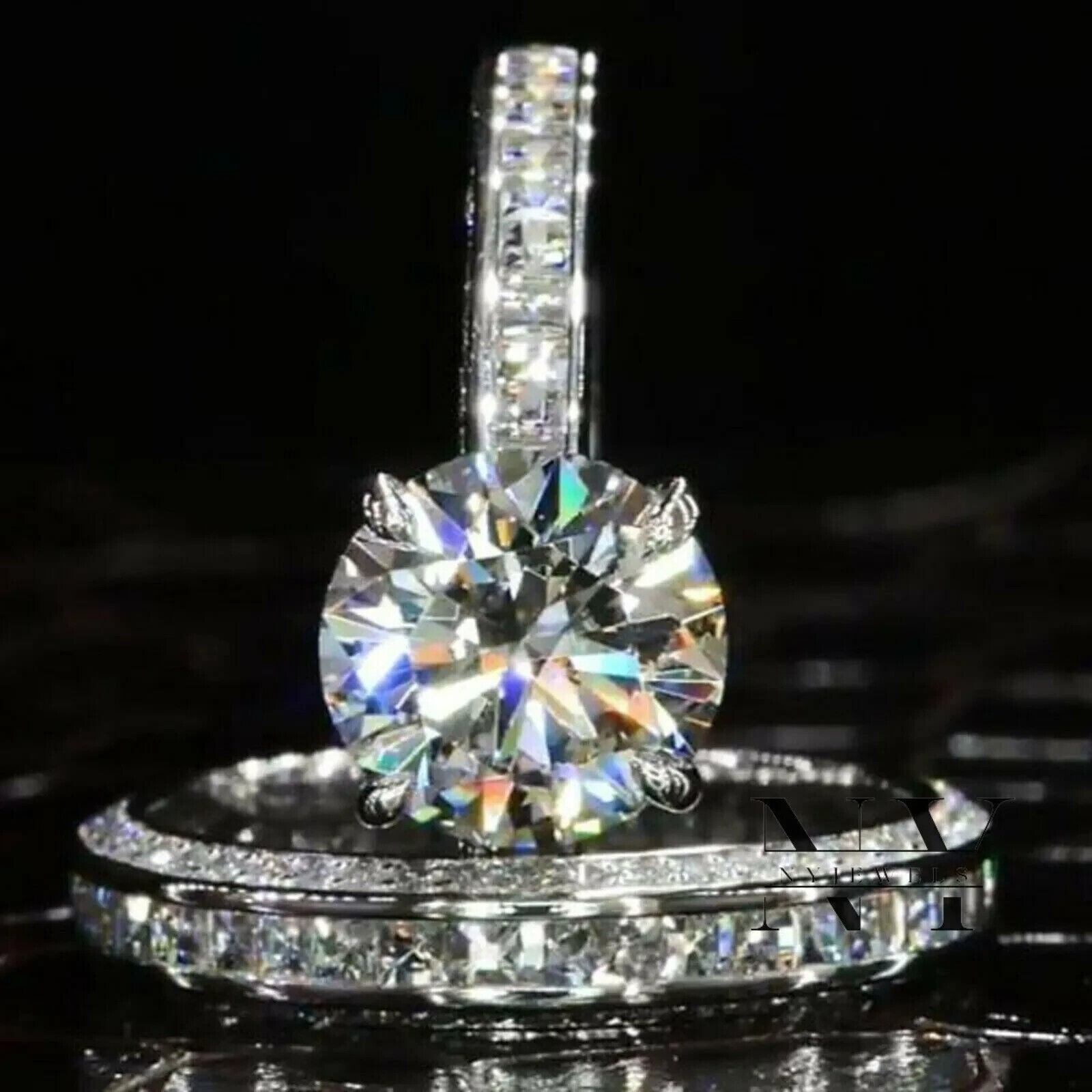 3 Ct Round Cut Moissanite Bridal Set Engagement Ring Solid 14K White Gold Plated