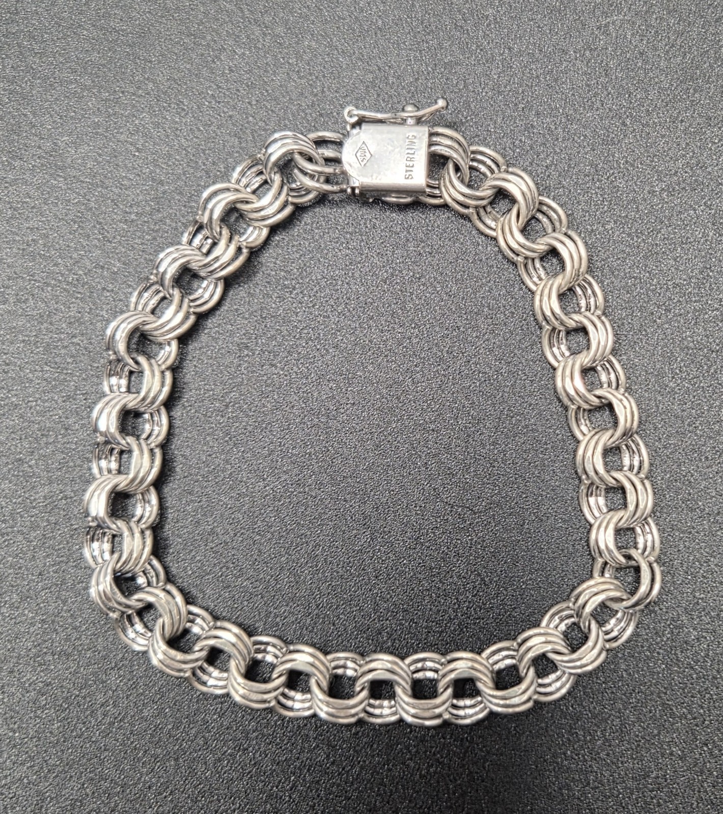 JMS 925 Sterling Silver Round Triple Circle Links 7″ Bracelet 14.4g