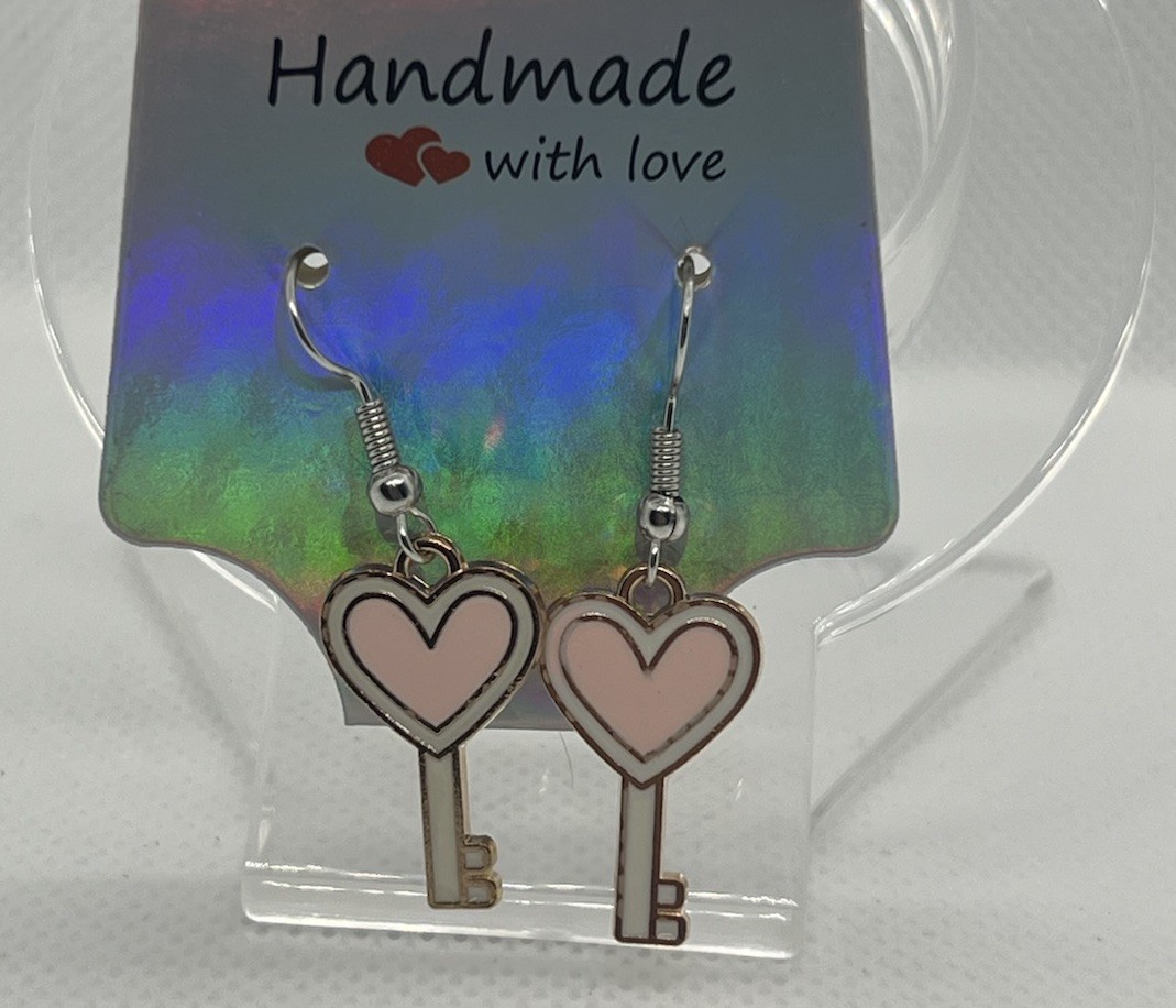 Handcrafted Silver-Tone Dangle Hook Earrings, Enamel Metal No Stone