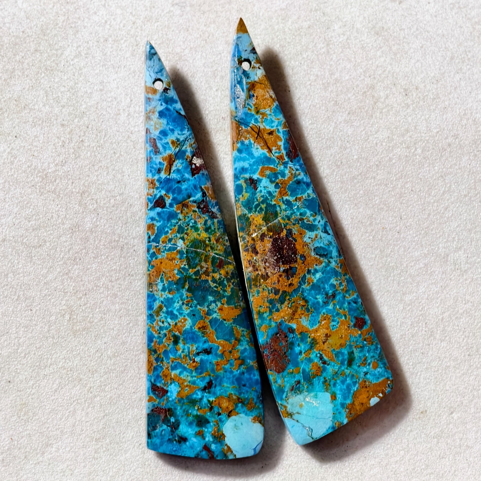 37 Cts Natural Chrysocolla Drilled Pair Cabochon Gemstone 51.2×14.2 MM