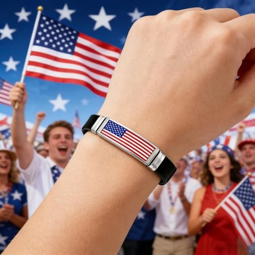 American Flag Bracelet Patriotic Jewelry for Women & Men, Red White and flag