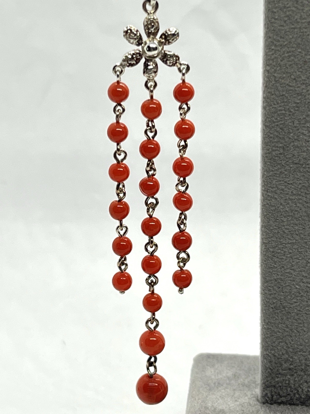 925 Silver Earrings With Natural Mediterranean Coral 7.5cm – Handmade