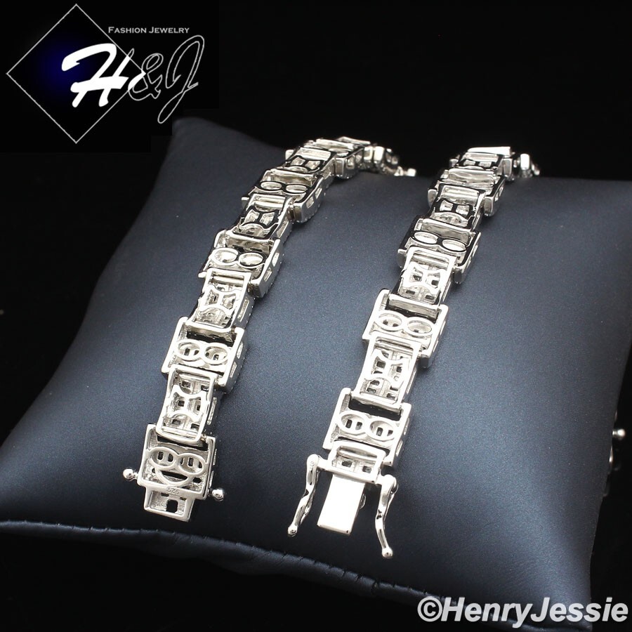 8″MEN SOLID 925 STERLING SILVER 9MM FULL ICY BAGUETTE CZ CHAIN LINK BRACELET*B16