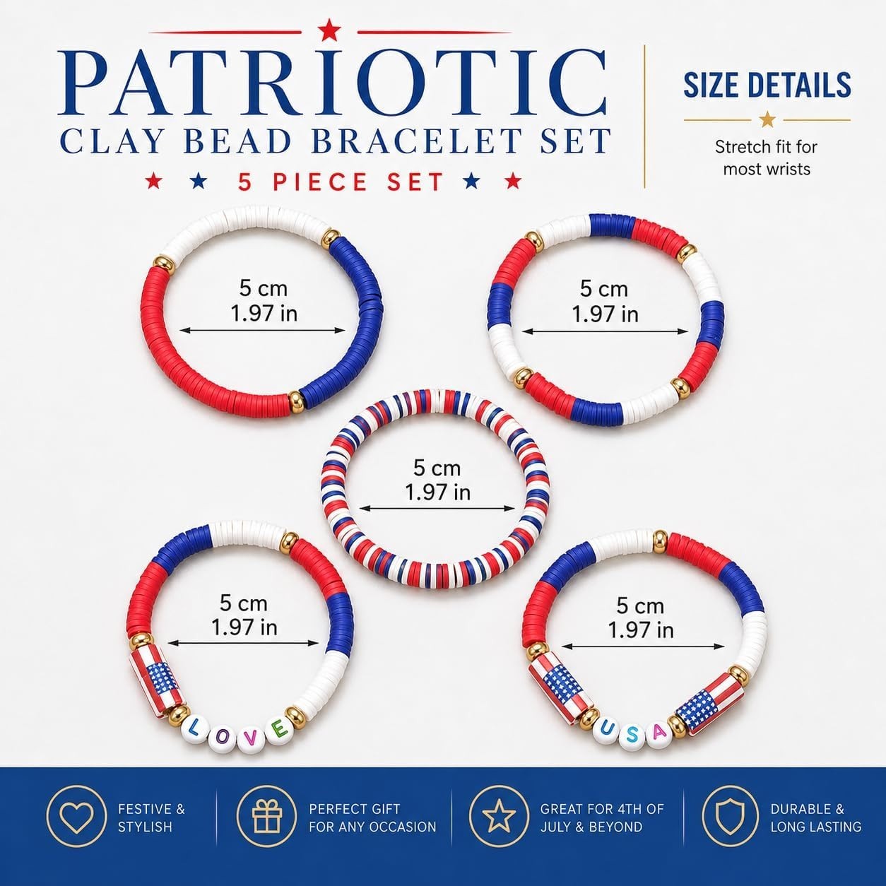 Versatile 4th of July Love Bracelets in Red, White & Blue – Perfect for All Ages