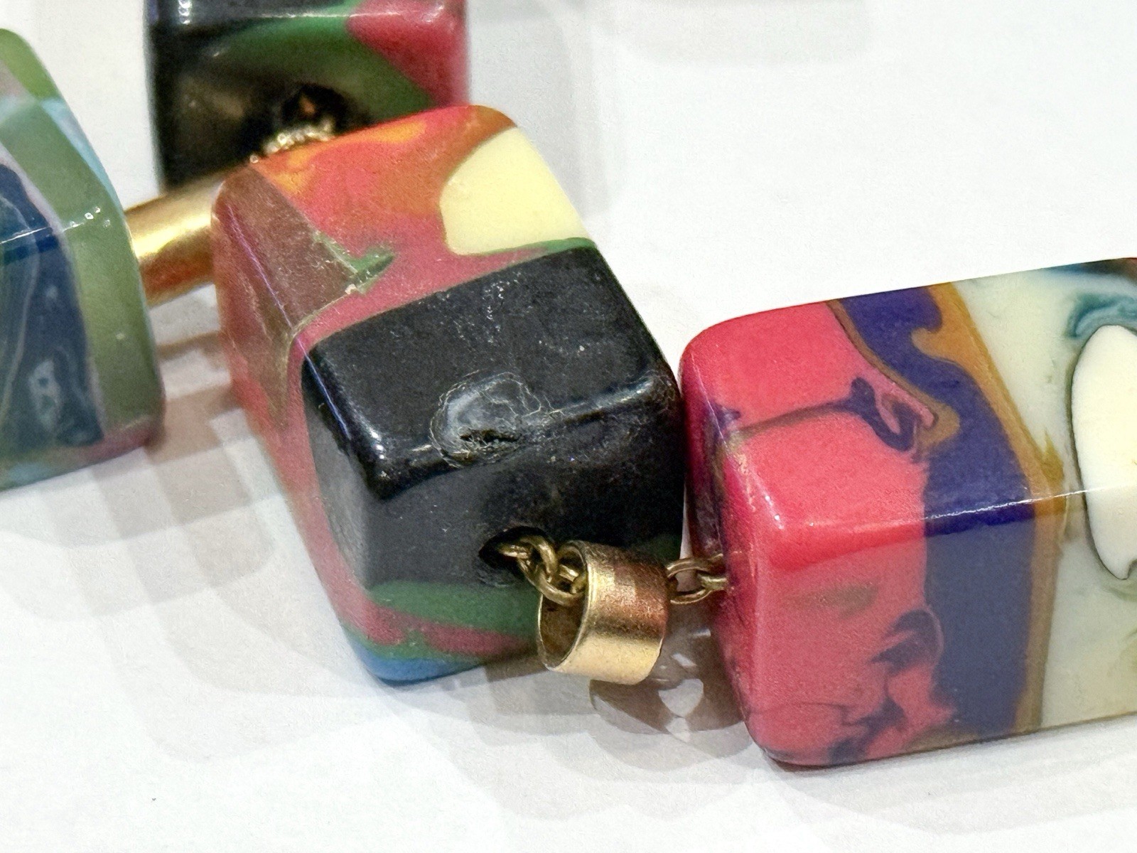 Unique Resin Necklace Beaded with Colorful Square Cube Chunks