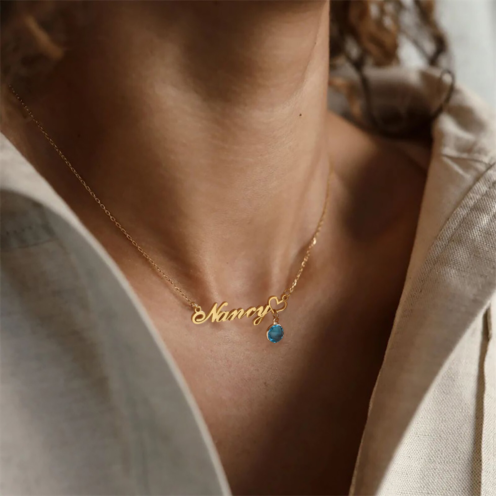 Vnox Personalized Name Necklace Custom Birthstone Pendant Stainless Steel Chain