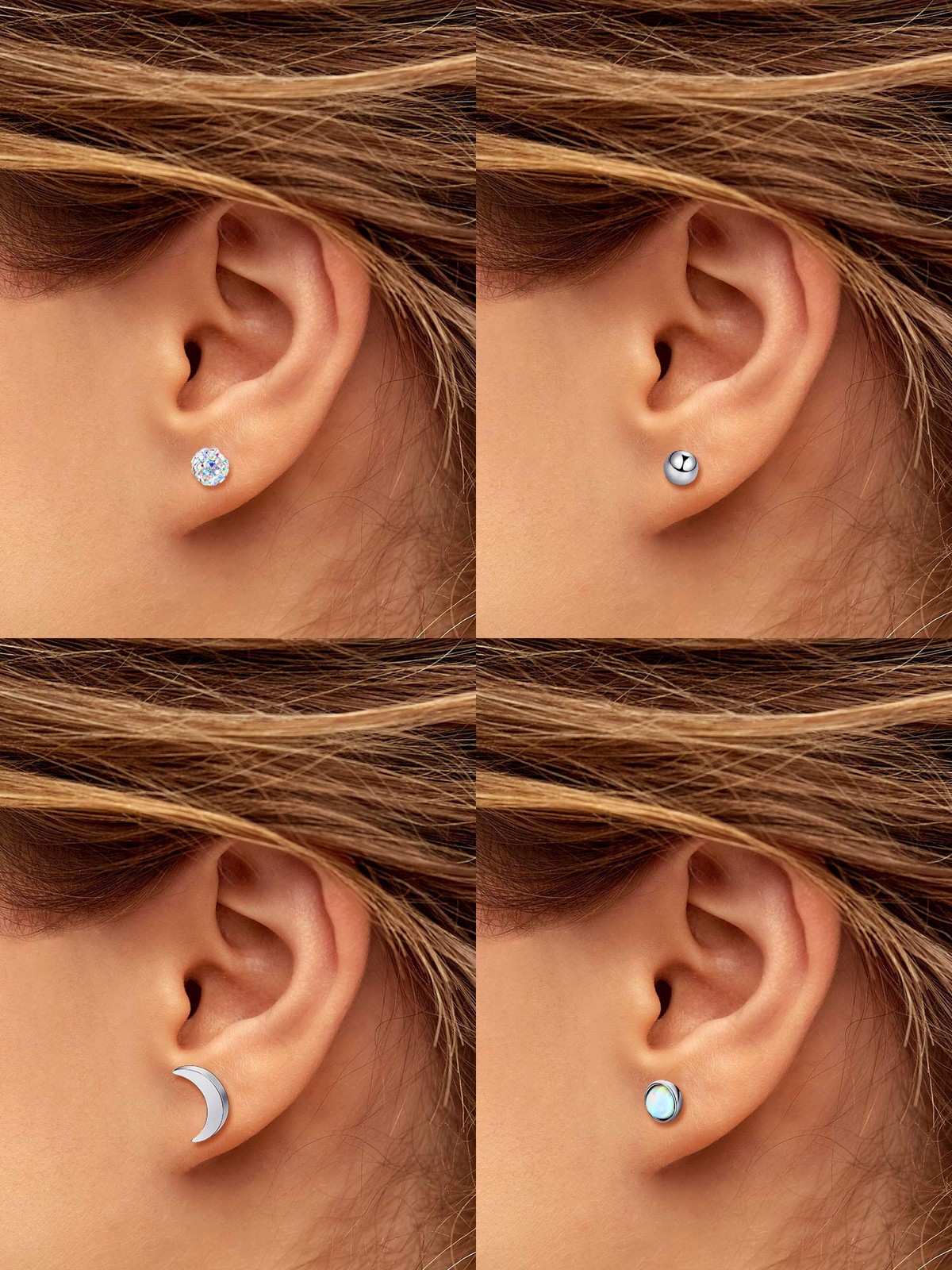 18 Pairs Stainless Steel Stud 18 G/ 1 mm with 4 Screw Ball, Color